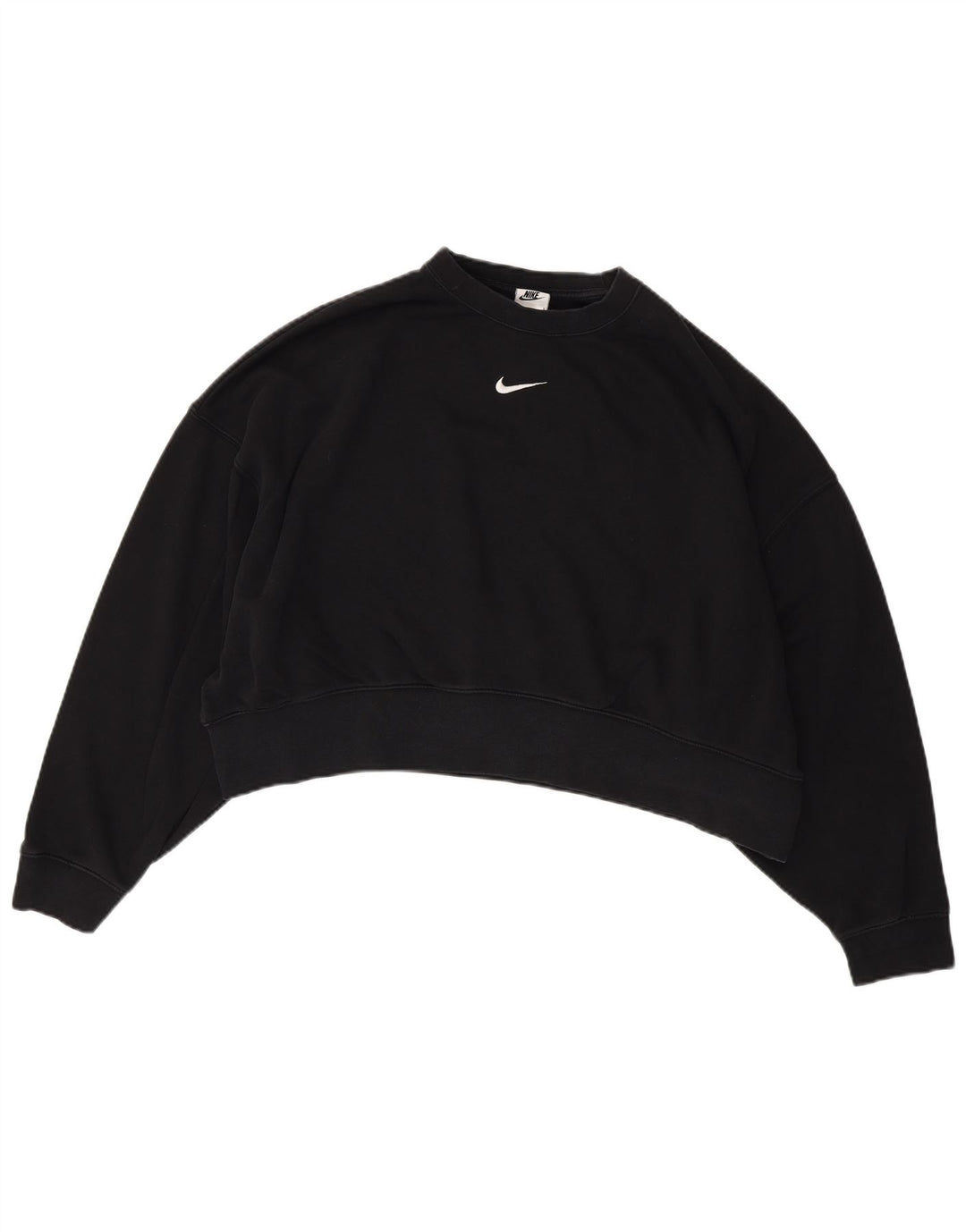 NIKE Womens Crop Oversized Sweatshirt Jumper UK 14 Médio Preto Algodão