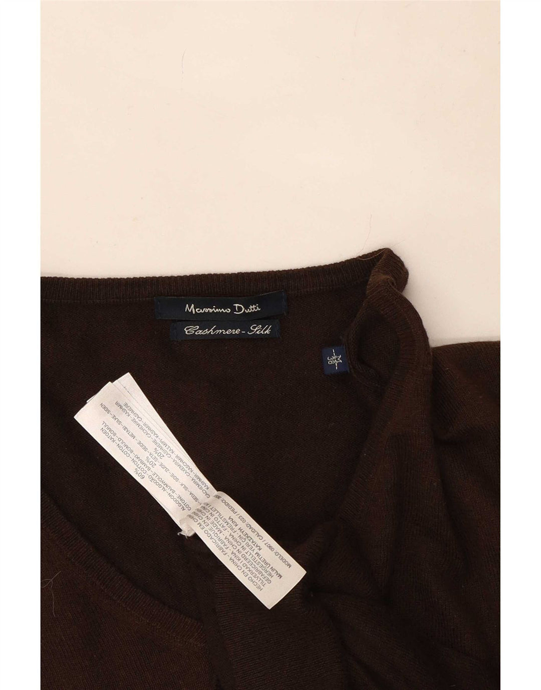Suéter masculino Massimo Dutti com decote em V, caxemira marrom médio