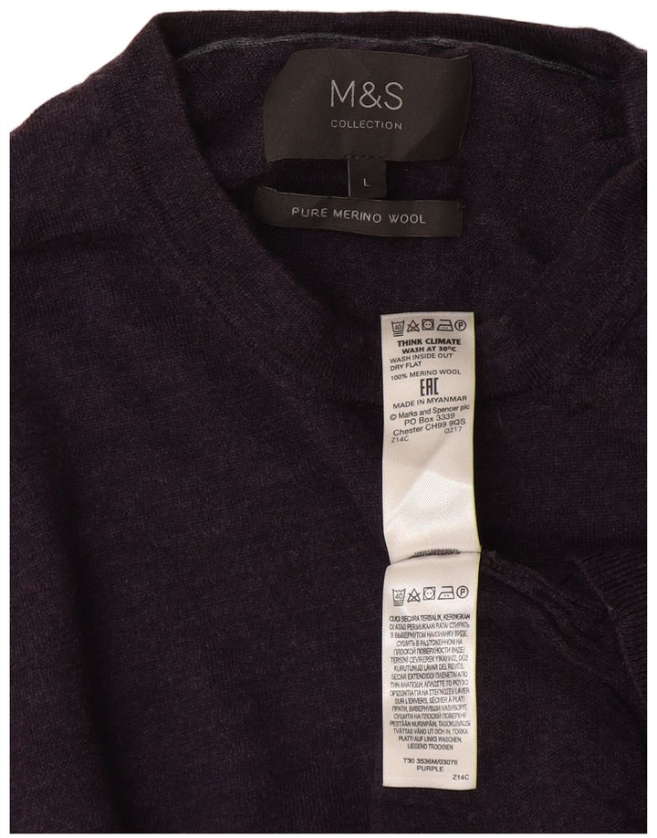 Suéter masculino Marks & Spencer com gola redonda, grande lã roxa