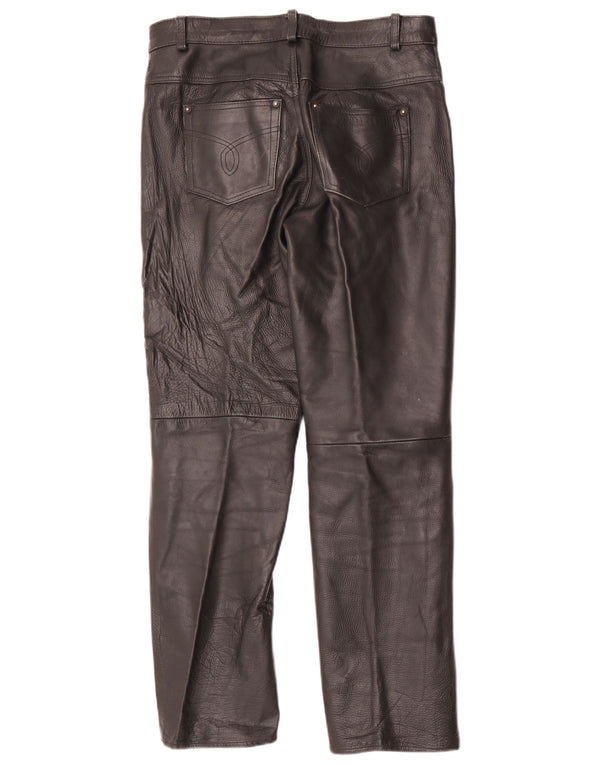 Calças de couro retas masculinas vintage W34 L31 pretas