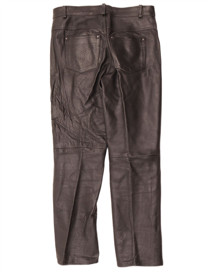 Calças de couro retas masculinas vintage W34 L31 pretas