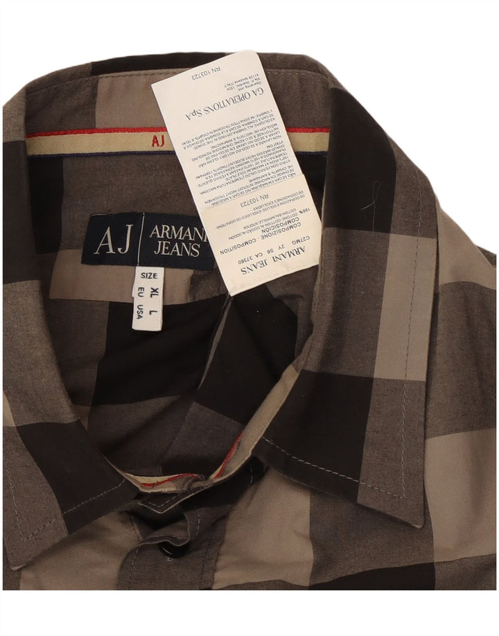 Camisa masculina Armani Jeans grande cinza algodão guingão