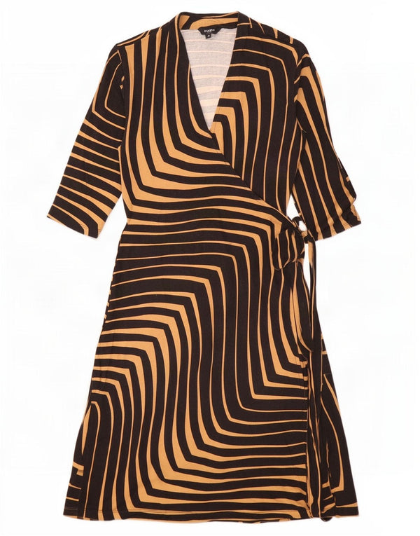 Vestido feminino Hobbs com manga 3/4 UK 10 pequeno preto listrado viscose