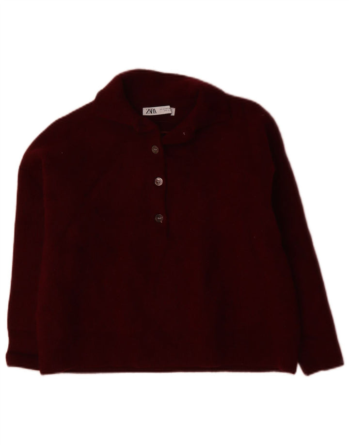 ZARA Suéter feminino oversized com gola polo e gola polo Reino Unido 6 XS lã cor de vinho