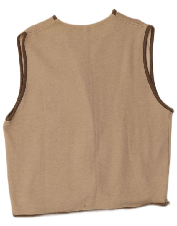 Colete feminino vintage Reino Unido 16 grande algodão floral bege