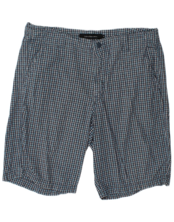 Shorts chino masculino CALVIN KLEIN W34 grande algodão xadrez azul
