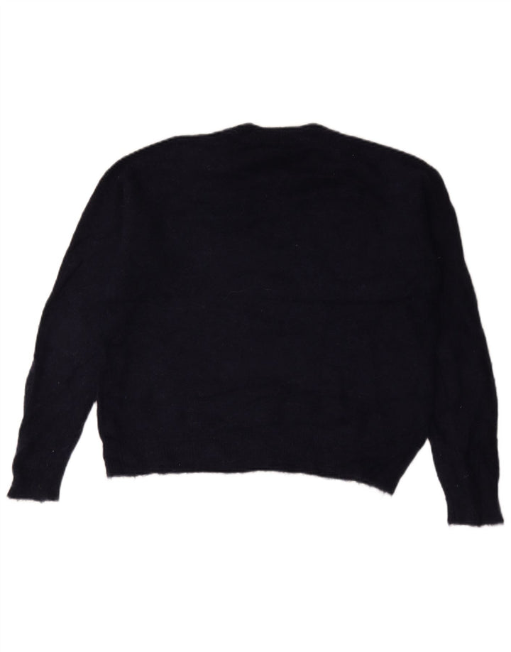 Zara Suéter feminino oversized com gola redonda Reino Unido 10 pequeno azul marinho