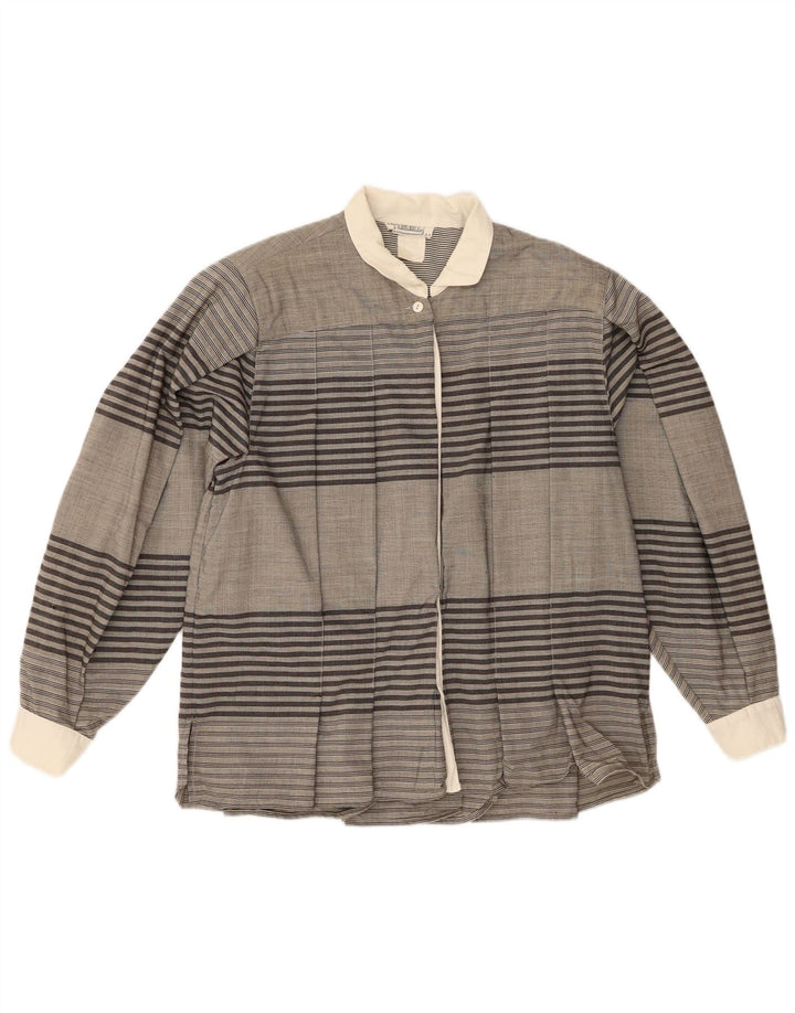 Blusa feminina vintage IT 44 listrada cinza médio