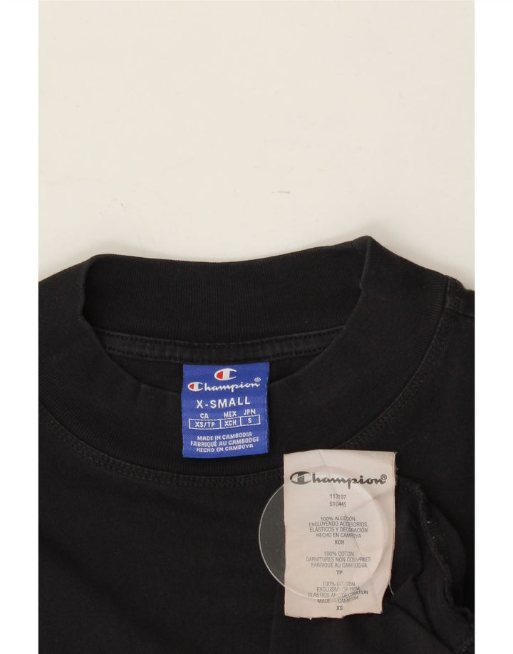 CHAMPION Womens Graphic Oversized Sweatshirt Jumper UK 6 XS Black Cotton Vintage Champion and Second-Hand Champion from Messina Hembry 