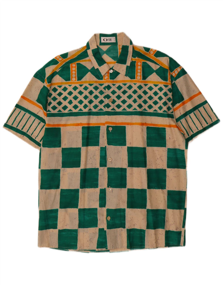 Camisa de Manga Curta Masculina Options IT 48 Verde Médio Geométrica de Algodão