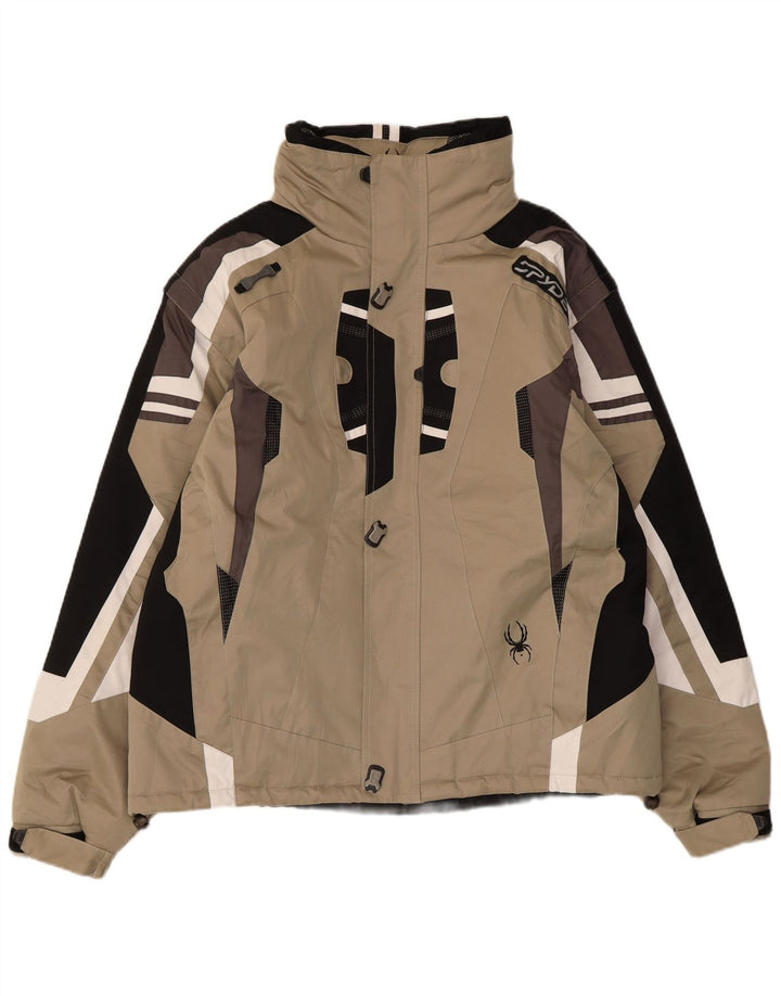 Jaqueta de esqui masculina Spyder UK 40 grande bloco colorido bege