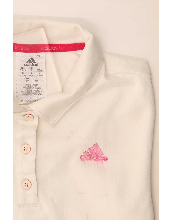 Adidas Womens Climalite Polo Shirt UK 8/10 Pequeno Poliéster Branco