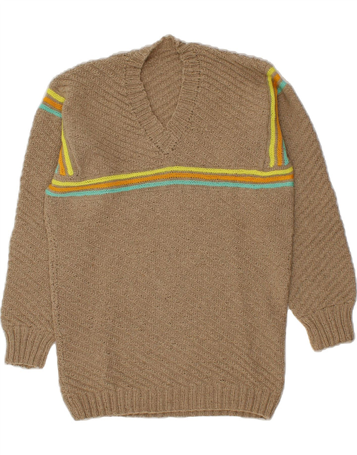 VINTAGE Womens V-Neck Jumper Sweater UK 18 XL Beige Vintage Vintage and Second-Hand Vintage from Messina Hembry 