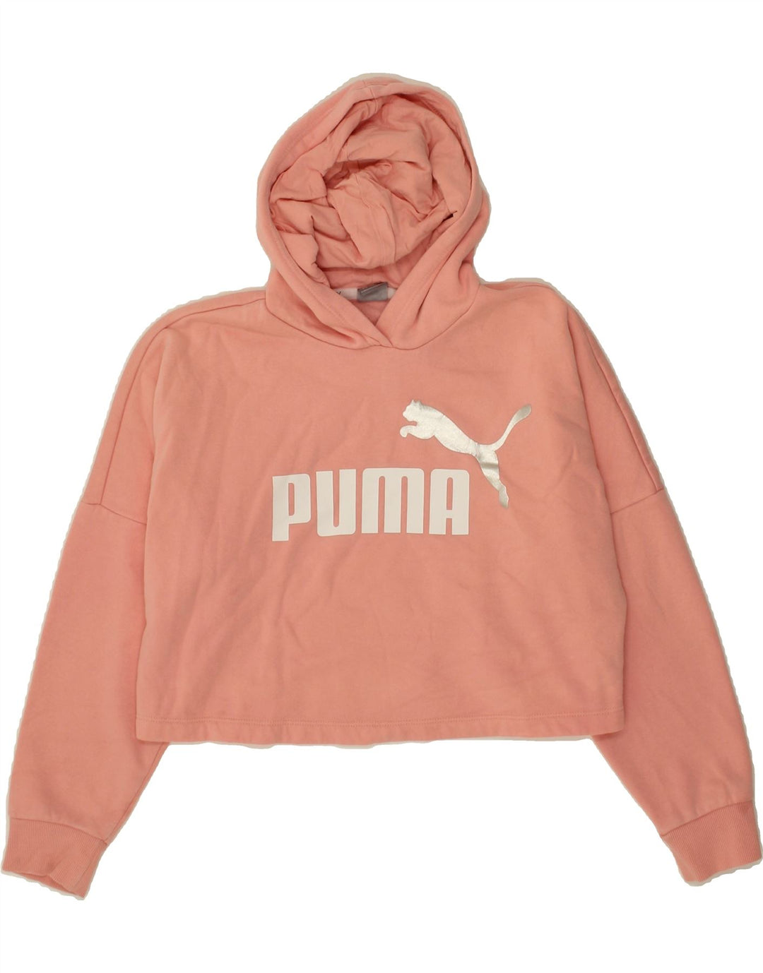 PUMA Girls Graphic Crop Hoodie Jumper 11-12 Years Pink Cotton Vintage Puma and Second-Hand Puma from Messina Hembry 