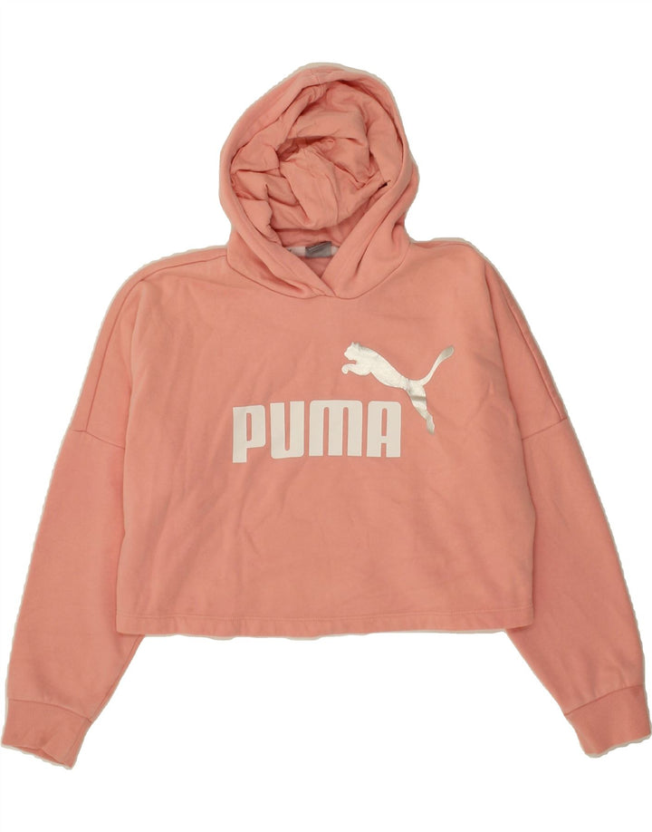 PUMA Girls Graphic Crop Hoodie Jumper 11-12 Years Pink Cotton Vintage Puma and Second-Hand Puma from Messina Hembry 