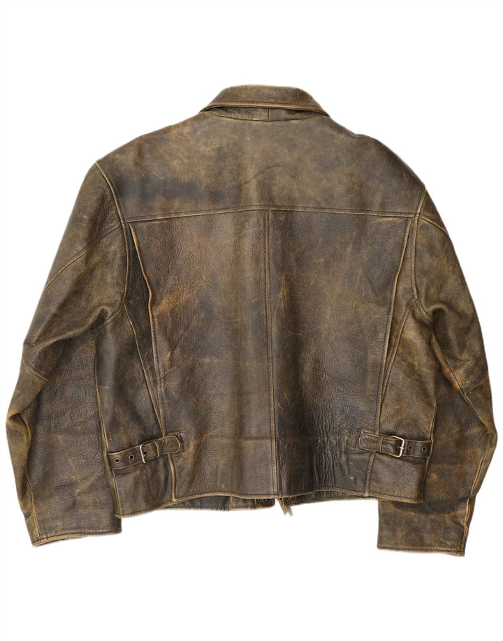 Jaqueta masculina de couro Bomboogie Sky Reino Unido 42 XL couro cáqui