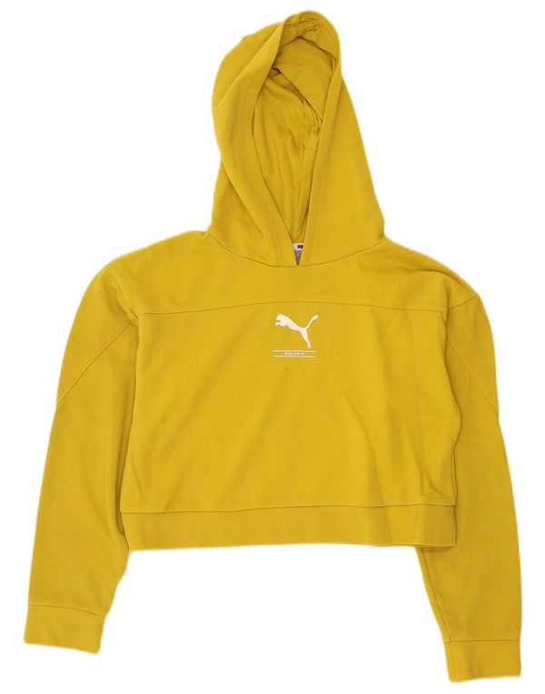 Puma Womens Crop Oversized Hoodie Jumper UK 6 XS Amarelo Algodão