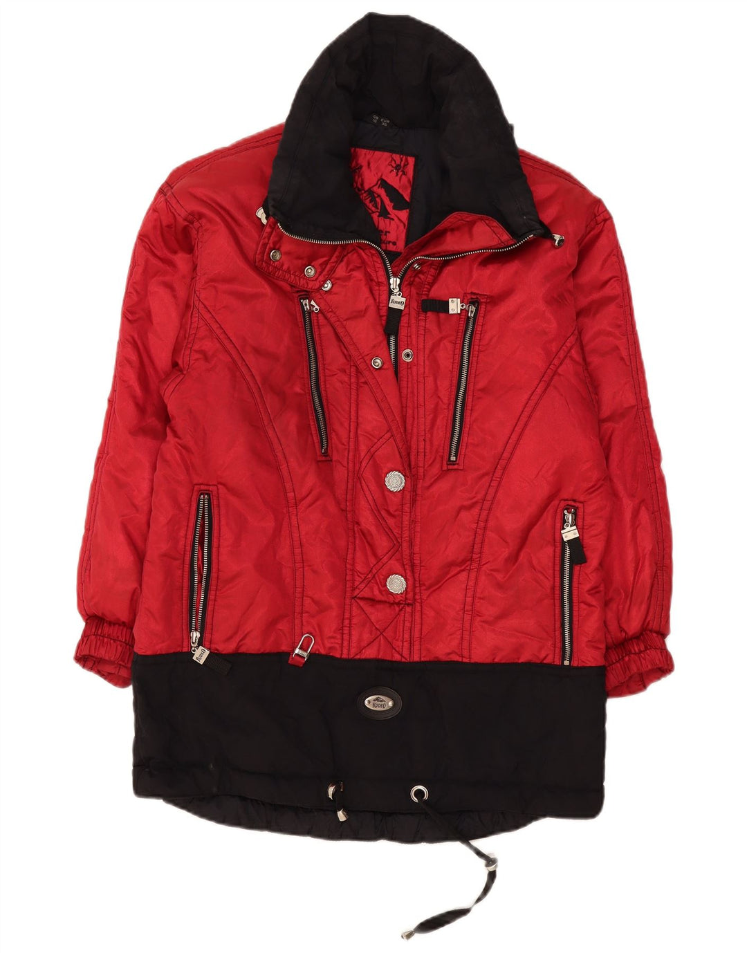 Jaqueta de esqui grande com capuz feminino C&A Rodeo Reino Unido 10 pequeno bloco colorido vermelho