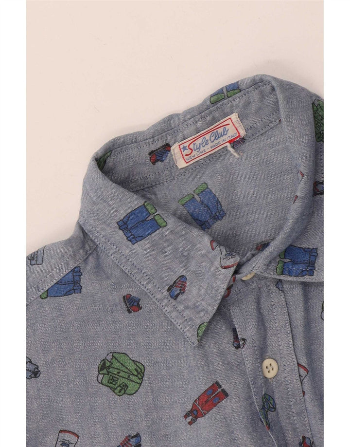 Camisa masculina vintage com padrão abstrato azul médio