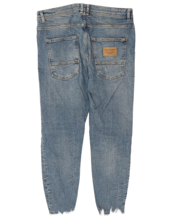 Zara Calça jeans masculina skinny desgastada EU 42 grande W32 L24 azul algodão