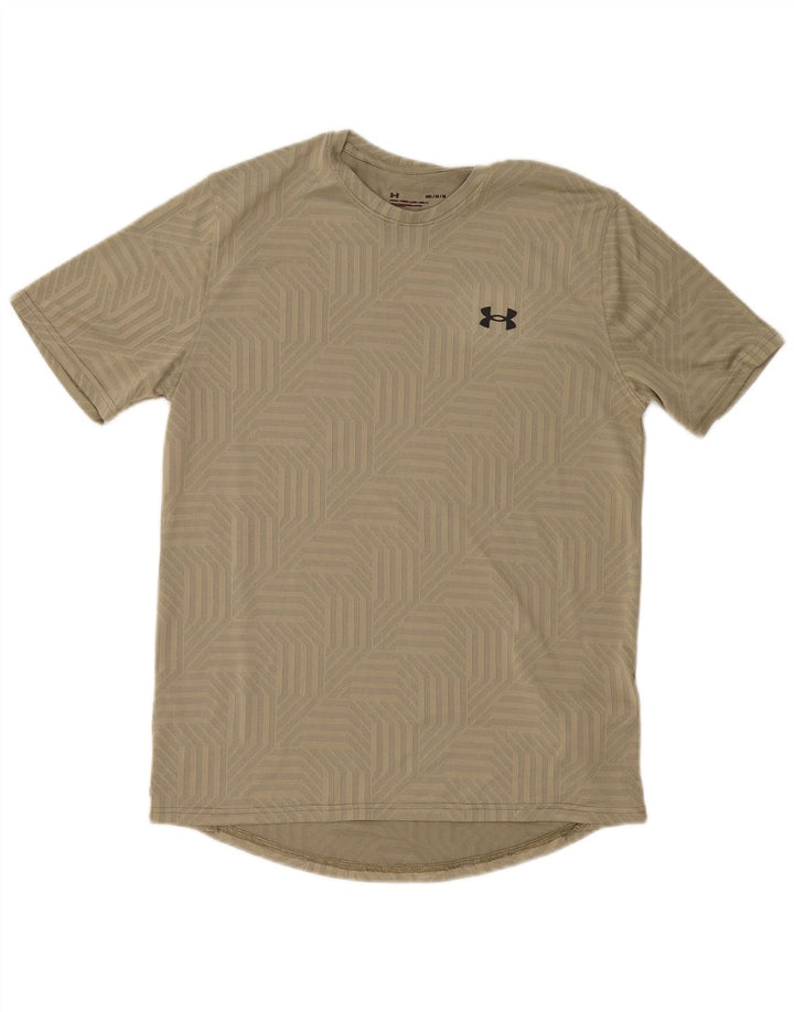 Camiseta masculina Under Armour Top médio cáqui poliéster geométrico