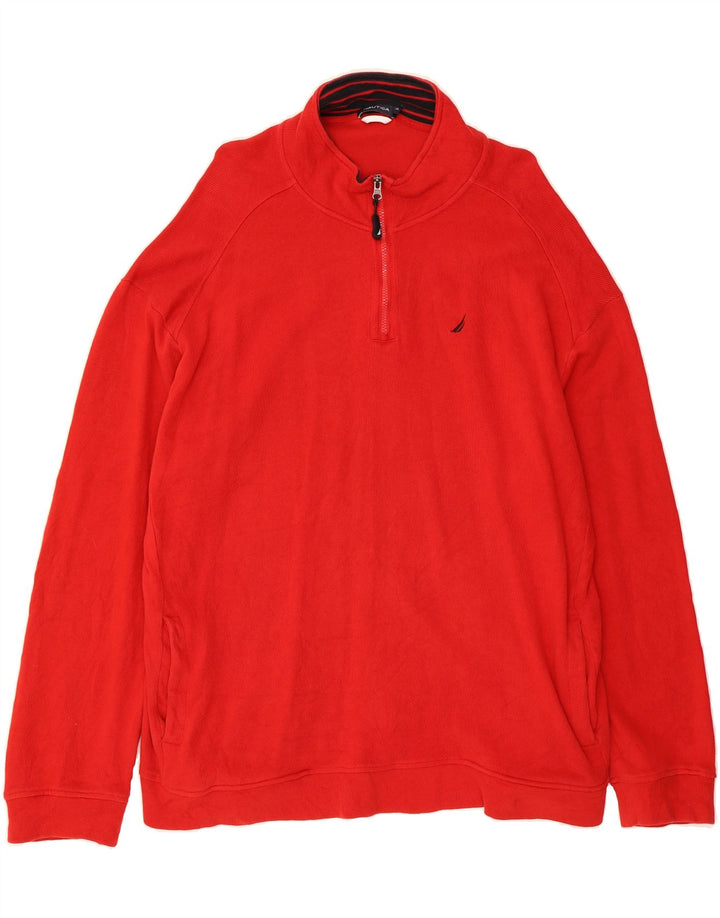 NAUTICA Mens Zip Neck Sweatshirt Jumper 2XL Red Cotton Vintage Nautica and Second-Hand Nautica from Messina Hembry 