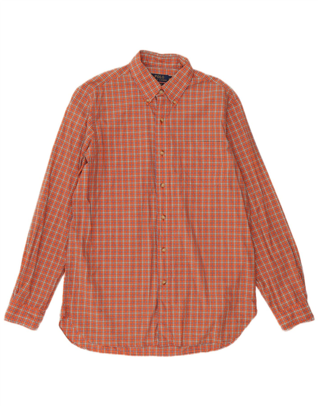 Camisa masculina POLO RALPH LAUREN algodão xadrez laranja médio