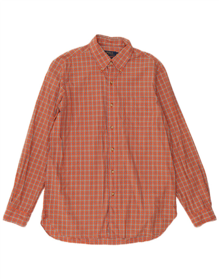 Camisa masculina POLO RALPH LAUREN algodão xadrez laranja médio