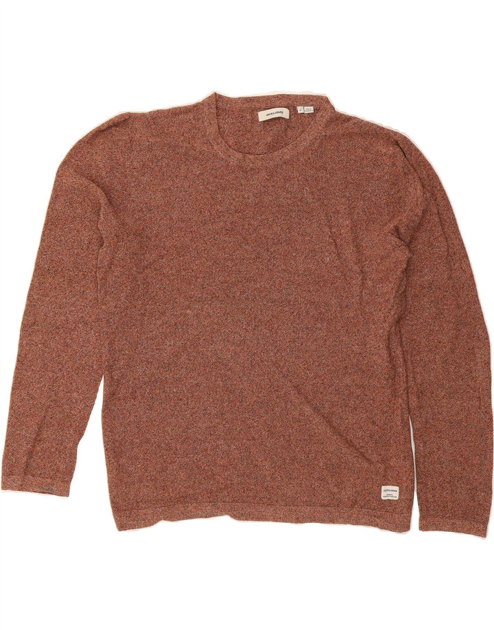 JACK & JONES Mens Crew Neck Jumper Sweater Large Brown Flecked Cotton Vintage Jack & Jones and Second-Hand Jack & Jones from Messina Hembry 