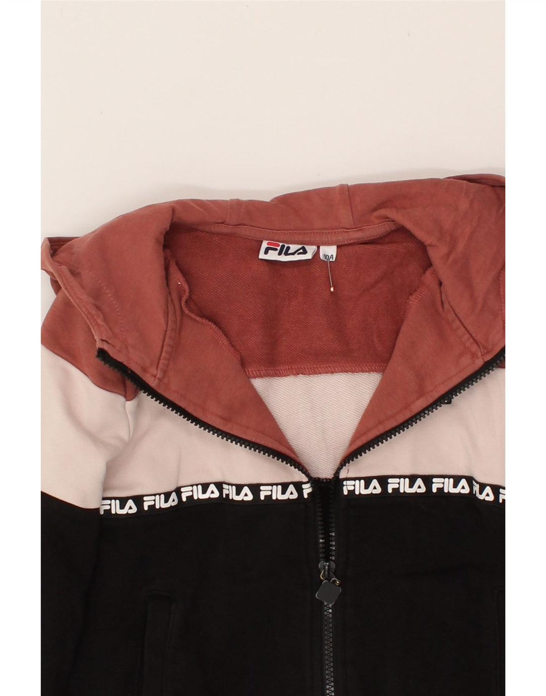 FILA Girls Zip Hoodie Sweater 9-10 Years Multicoloured Colourblock Vintage Fila and Second-Hand Fila from Messina Hembry 