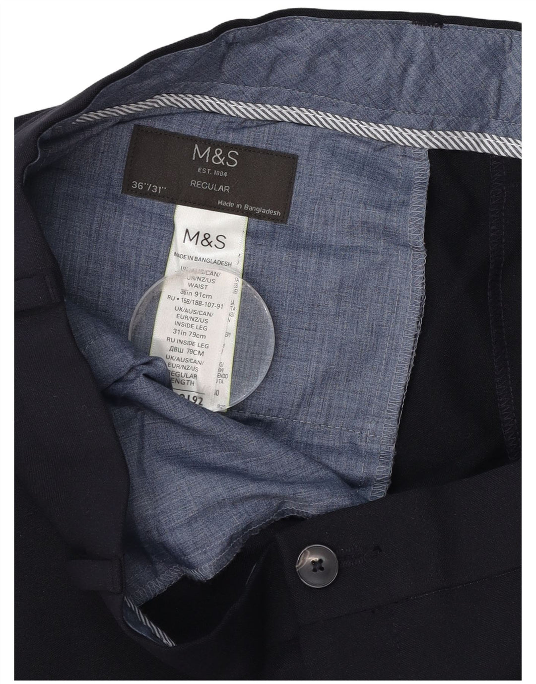 Calça Chino Masculina Marks & Spencer Regular Fit W36 L31 Poliéster Azul Marinho