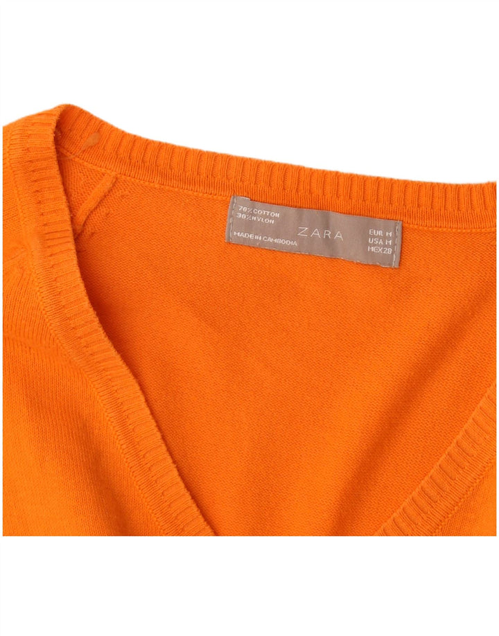 Suéter feminino Zara com decote em V Reino Unido 12 algodão laranja médio
