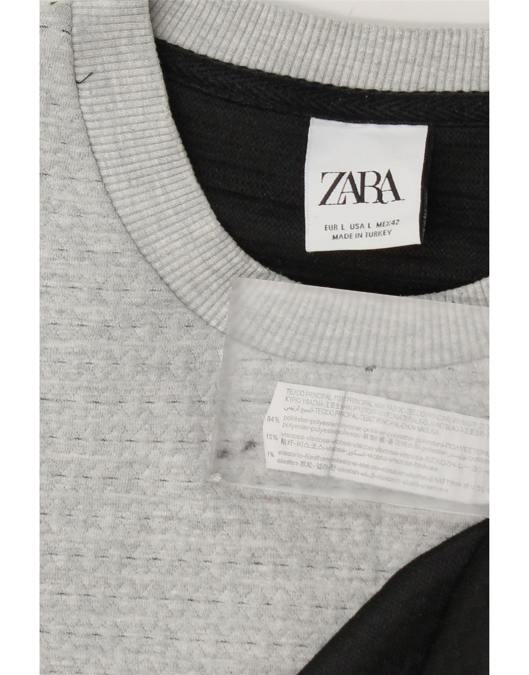 Suéter masculino Zara com gola redonda, grande poliéster cinza colorblock