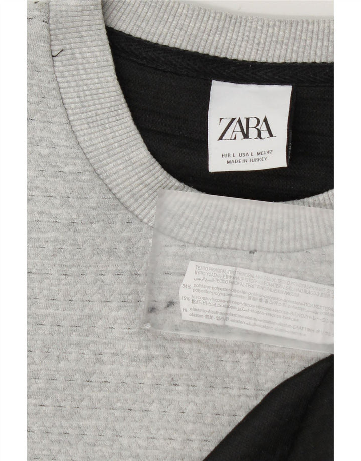 Suéter masculino Zara com gola redonda, grande poliéster cinza colorblock