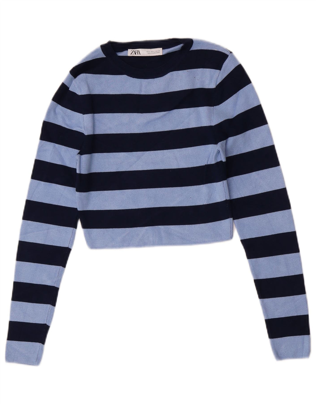 Blusa cropped feminina Zara UK 12 viscose listrada azul média