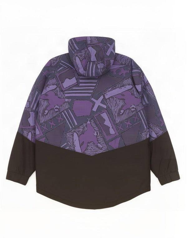 Jaqueta de chuva com capuz grande vintage masculina Reino Unido 36 pequeno bloco roxo colorido