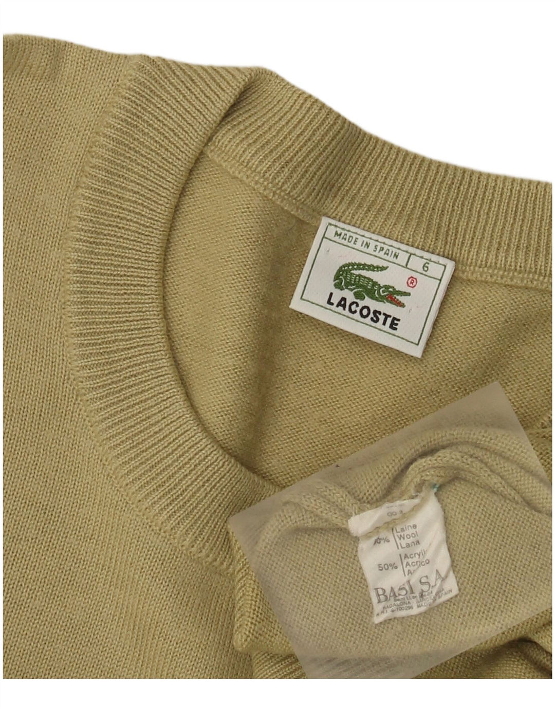 Suéter masculino Lacoste com gola redonda tamanho 6 XL lã cáqui