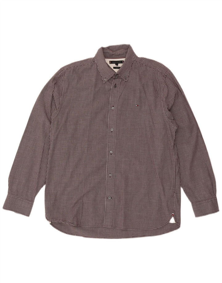 Camisa masculina TOMMY HILFIGER de ajuste regular XL marrom algodão guingão
