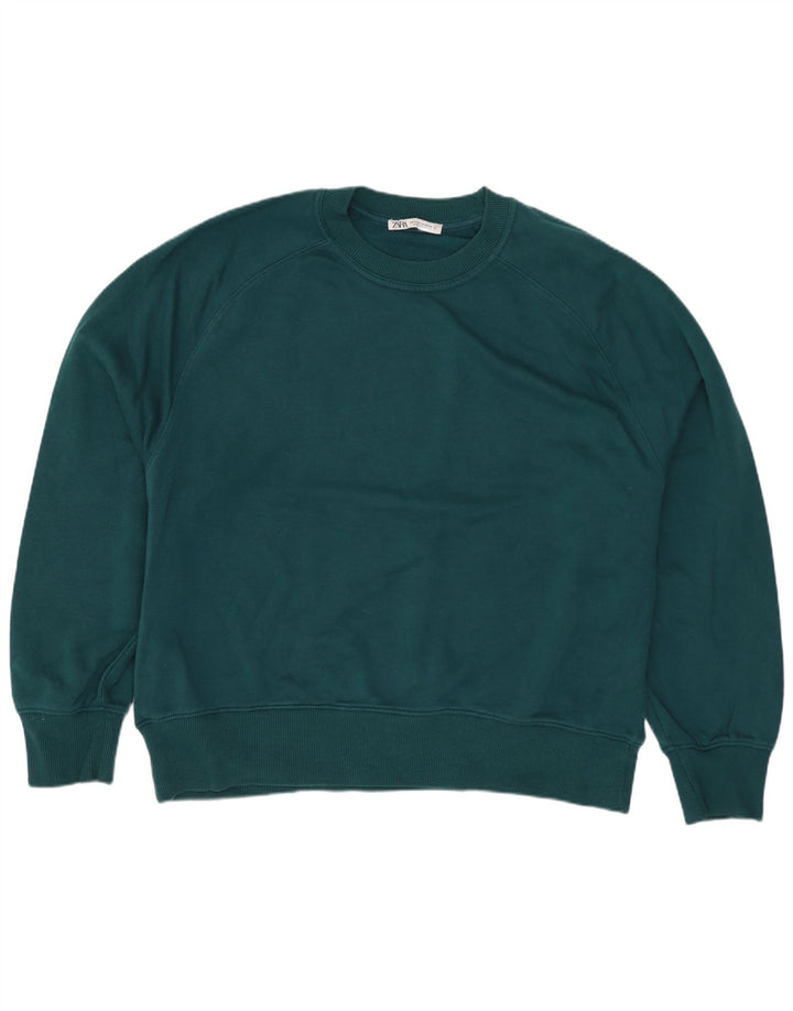 Zara moletom feminino oversized jumper UK 14 algodão verde médio