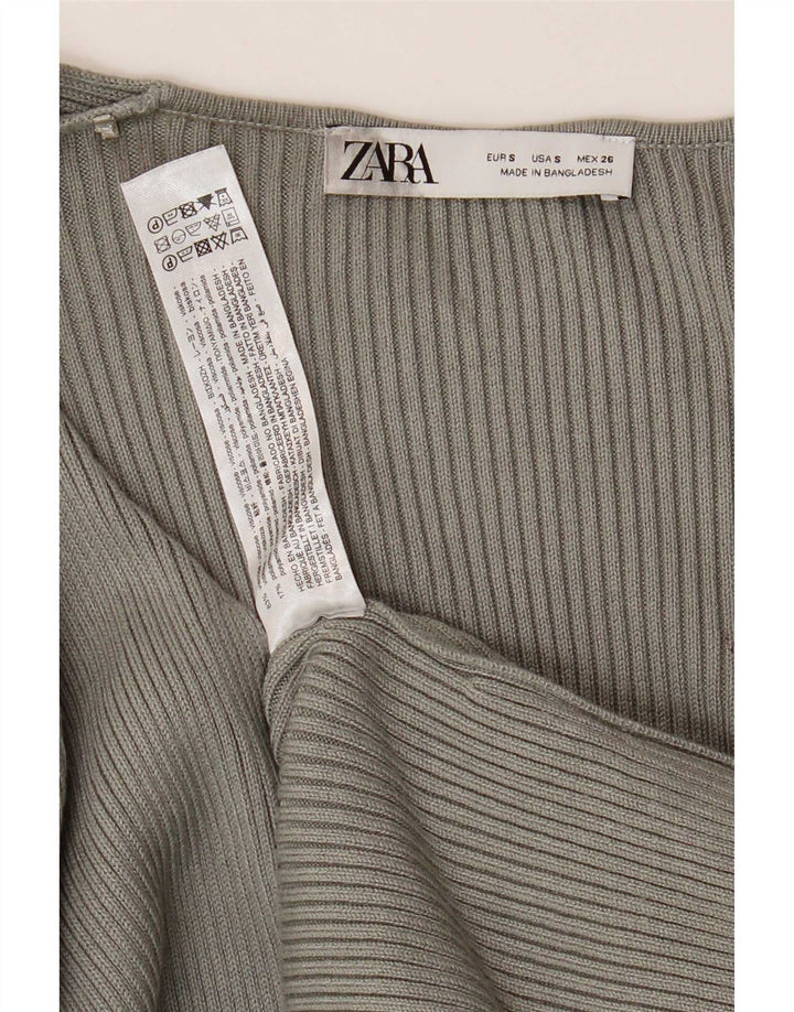 Vestido maxi jumper feminino Zara Reino Unido 8 pequeno viscose cinza