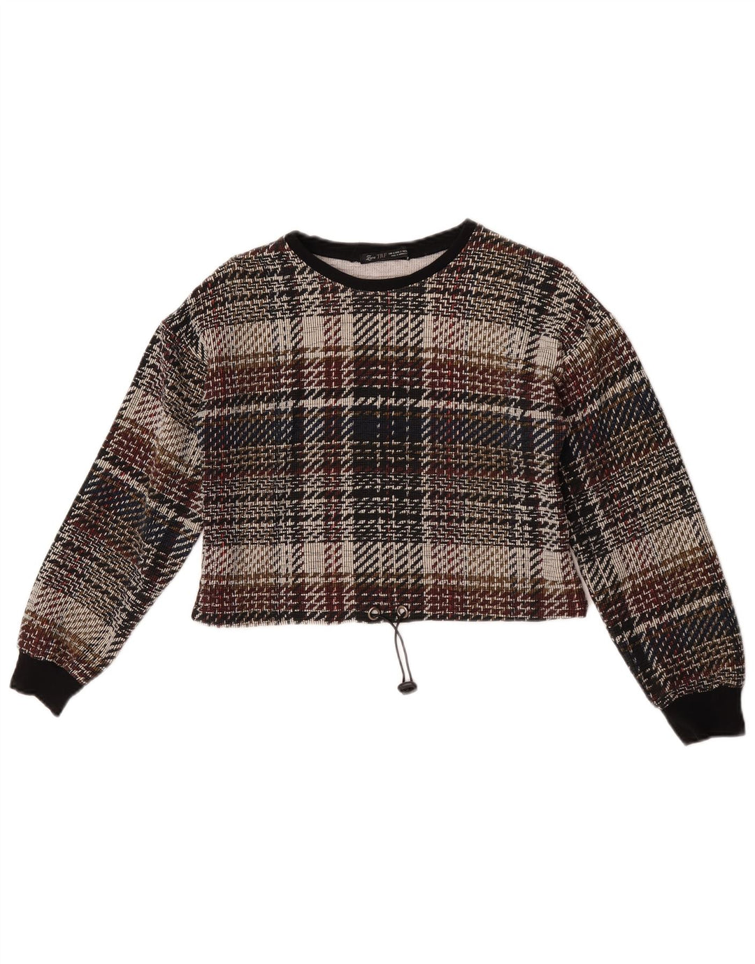 Zara Womens Trafaluc manga comprida Crop Top UK 10 pequeno xadrez multicolorido