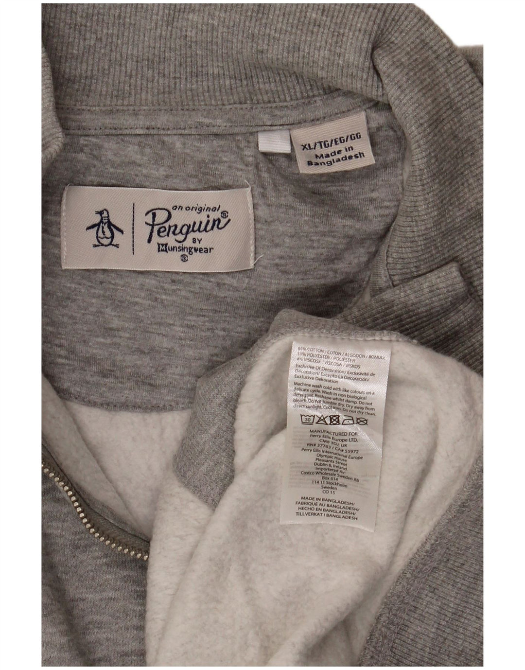Moletom masculino Penguin com zíper e gola XL algodão cinza