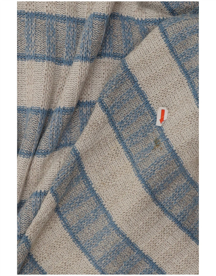 VINTAGE Mens Crew Neck Jumper Sweater Large Blue Striped
