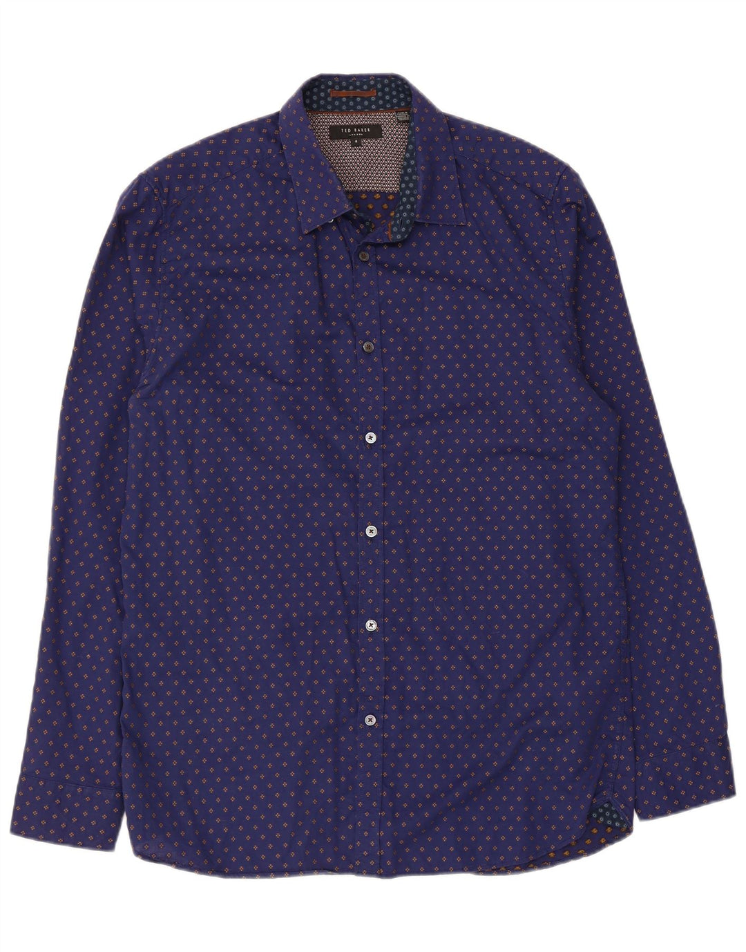 Camisa masculina Ted Baker tamanho 4 grande algodão manchado azul marinho