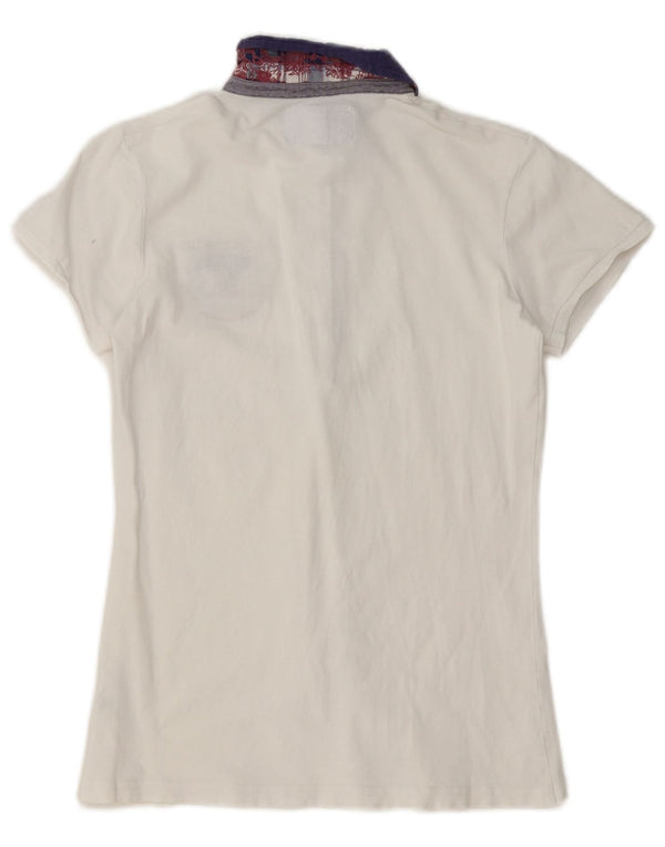 Camisa pólo geográfica feminina Napapijri UK 12 médio branco colorblock
