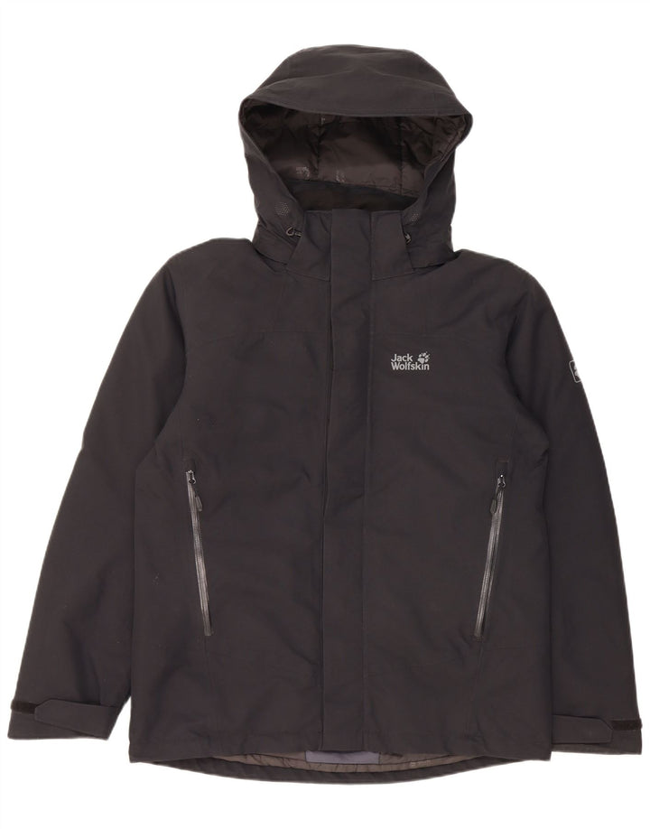 Jaqueta corta-vento masculina Jack Wolfskin com capuz Reino Unido 34 poliéster preto pequeno