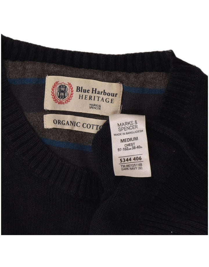 Suéter masculino Marks & Spencer com gola redonda, algodão azul marinho médio