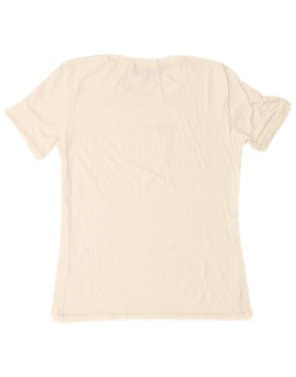 LUISA SPAGNOLI Camiseta feminina gráfica Top UK 14 Médio Branco Viscose
