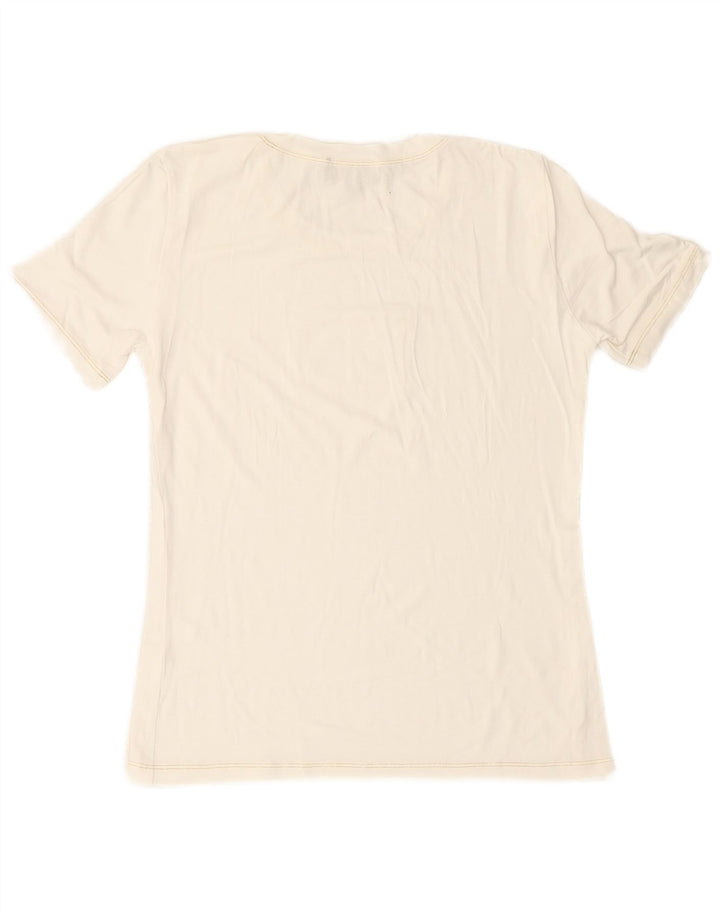 LUISA SPAGNOLI Camiseta feminina gráfica Top UK 14 Médio Branco Viscose