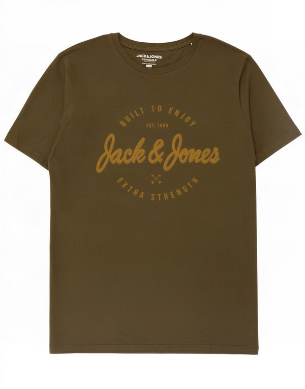 Jack & Jones Mens Slim Fit Graphic T-Shirt Top Grande Algodão Cáqui
